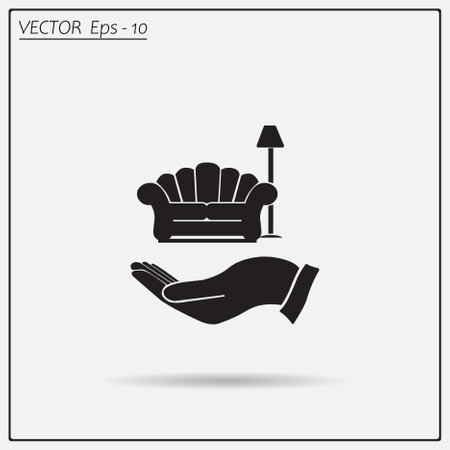 Sofa and lamp Icon on the handのイラスト素材