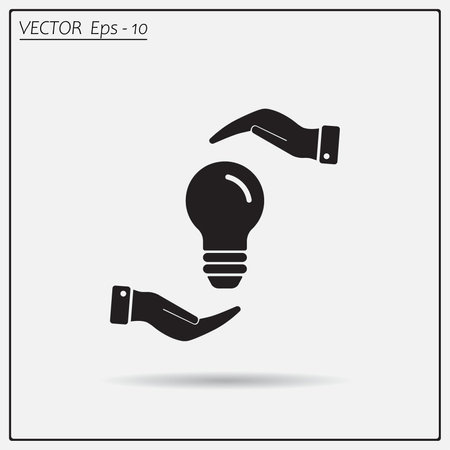 Electric light bulb in the palms, vector icon.のイラスト素材