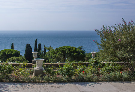 View of the sea from the terrace of a villa.