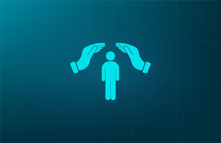 Human life insurance sign icon. Hands protect man symbol.のイラスト素材