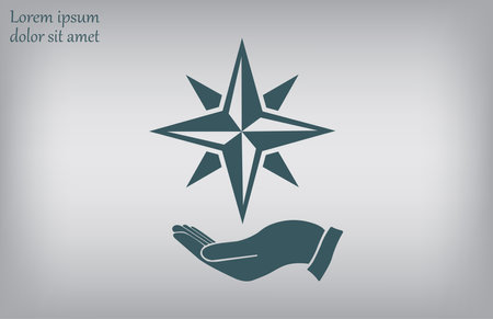Flat icon of hand holding a compass. Vector illustration. Eps 10のイラスト素材