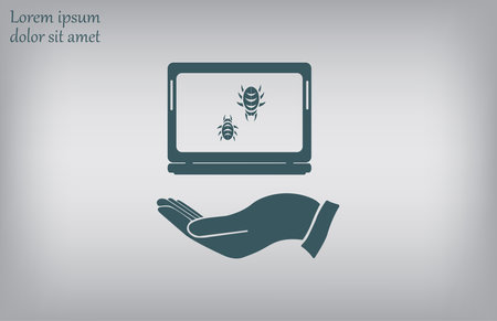 Flat icon of lcd monitor and hand, vector illustration.のイラスト素材