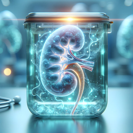 Human kidney in a glass jar. 3d rendering, 3d illustration.の素材