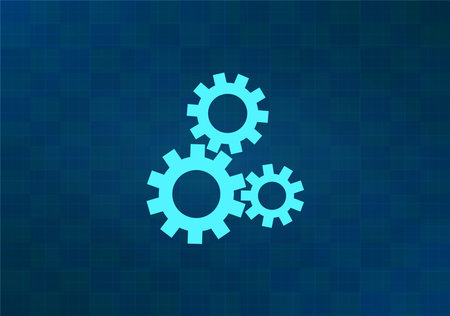 Gear icon. Cogwheel gear symbol mechanism. Blue abstract background. Vector illustrationのイラスト素材