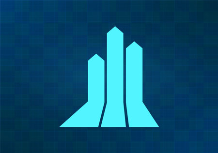 icon of skyscrapers. Flat modern design on blue abstract background.のイラスト素材