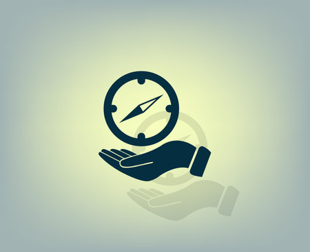 Compass on hand flat icon. Vector illustration EPS.のイラスト素材