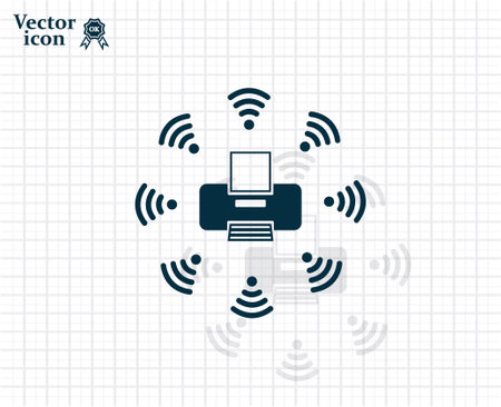 Printer with wi-fi connection, vector iconのイラスト素材