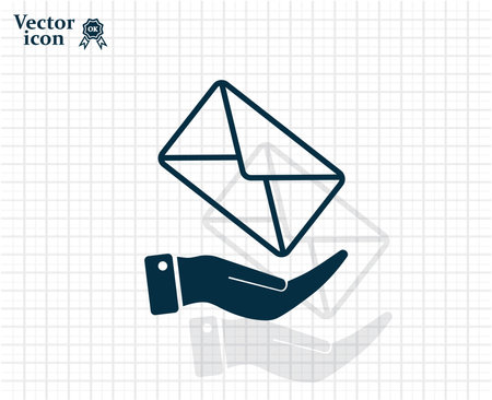 Mail envelope on the hand, mail. A letter on the palm of your hand. Vector icon.のイラスト素材
