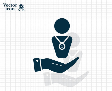 Winner with medal on chest, vector icon.のイラスト素材