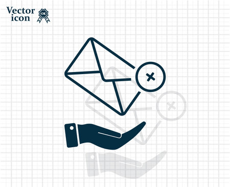 Mail envelope on the hand, mail. A letter on the palm of your hand. Vector icon.のイラスト素材