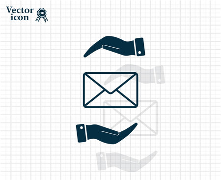 Mail envelope on the hand, mail. A letter on the palm of your hand. Vector icon.のイラスト素材