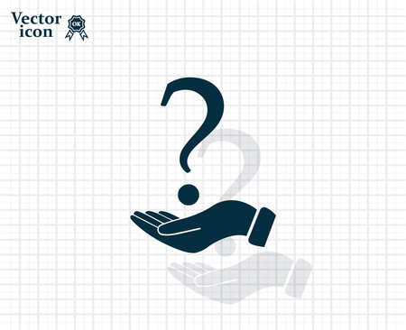 question mark icon holding by realistic handのイラスト素材