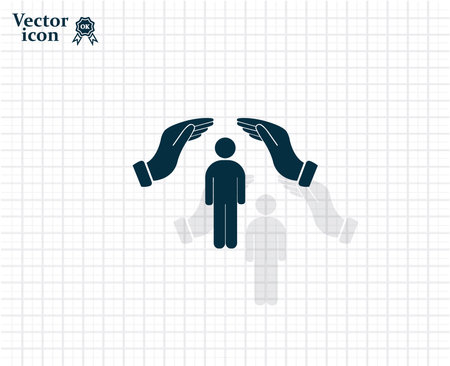 Human life insurance sign icon. Hands protect man symbol.のイラスト素材