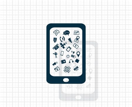 Smartphone icon with social media icons, vector illustration. Flat design styleのイラスト素材