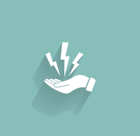 lightning on hand icon, vector illustration. Flat design styleのイラスト素材
