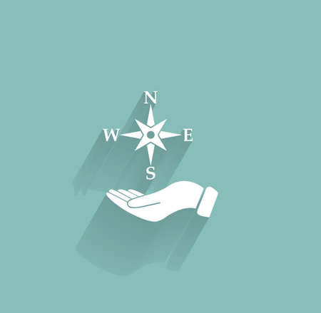 Compass on hand flat icon. Vector illustration EPS.のイラスト素材