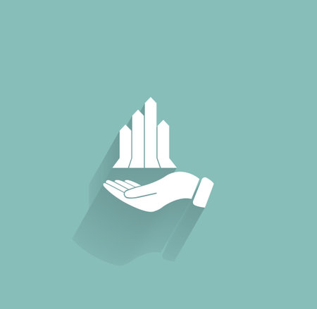 chart icon with hand, vector illustration. Flat design styleのイラスト素材