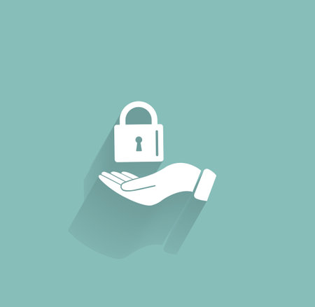 white lock icon in flat handsのイラスト素材