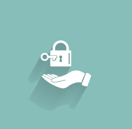 white lock icon in flat handsのイラスト素材