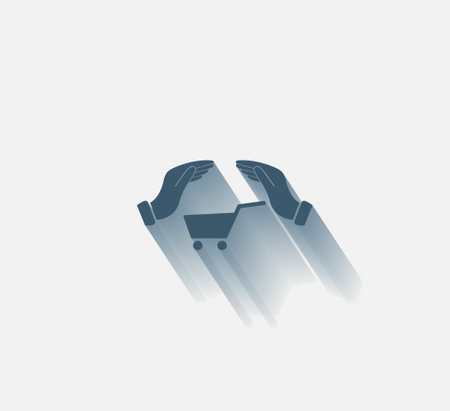 hands and shopping cart, sign purchase protection web icon.のイラスト素材