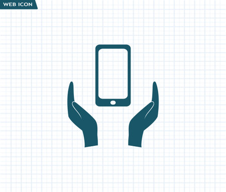 Smartphone insurance sign. Smartphone in hand. Vector icon.のイラスト素材