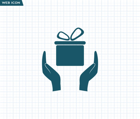 Hand and gift vector icon. Gift box.のイラスト素材