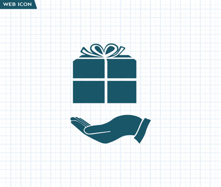 Hand and gift vector icon. Gift box.のイラスト素材