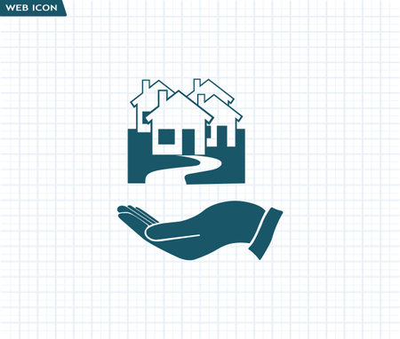 Vector illustration with group of cottages on the hand.のイラスト素材