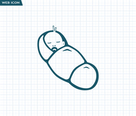 Baby wrapped in diapers, vector illustration.のイラスト素材