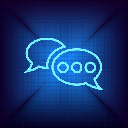Speech bubble icon. Blue neon sign. Vector stock illustration.のイラスト素材
