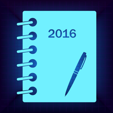 New Year 2016. Notebook and pen icon. Vector illustration.のイラスト素材
