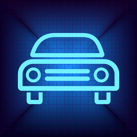 Car icon. Blue neon icon on dark blue background. Vector Illustrationのイラスト素材