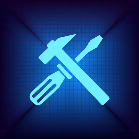Blue icon of screwdriver and wrench with screwdriver on blue backgroundのイラスト素材