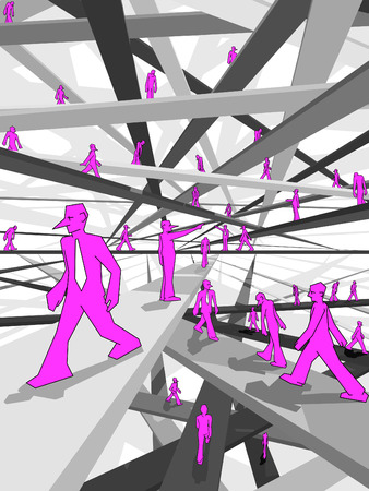 endless labyrinth of bridges and confused businessmenのイラスト素材