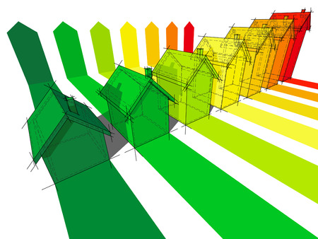seven houses certified in seven energetic classes のイラスト素材