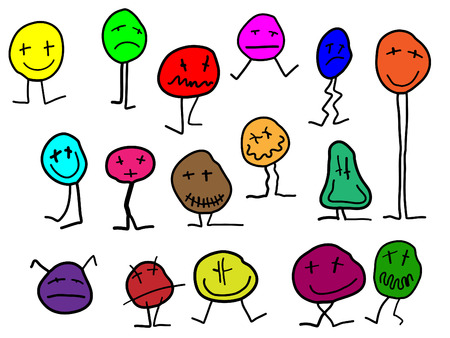 Collection of simple cartoon figures with many face expressionsのイラスト素材