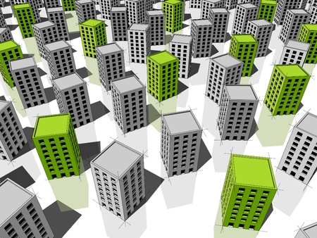 green ecological apartment houses/office buildings standing out from othersのイラスト素材