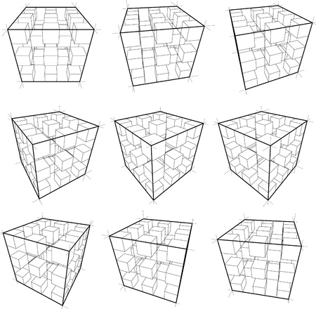 collection of abstract geometric design elements composed of cubesのイラスト素材
