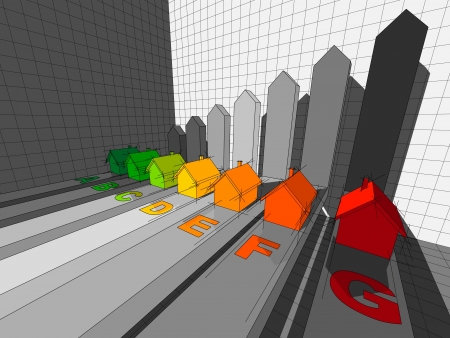 seven houses certified in seven energetic classes in a business diagramのイラスト素材