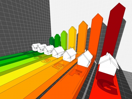 seven houses certified in seven energetic classes in a business diagramのイラスト素材