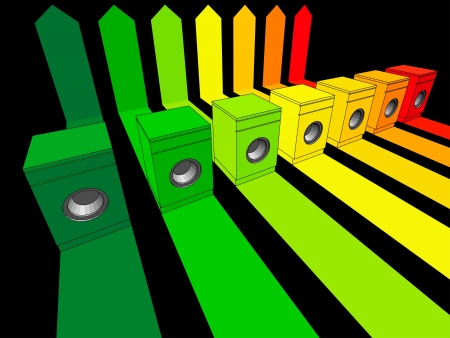 seven washing machines certified in seven energetic classesのイラスト素材