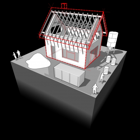 House under construction/roof framework diagramのイラスト素材