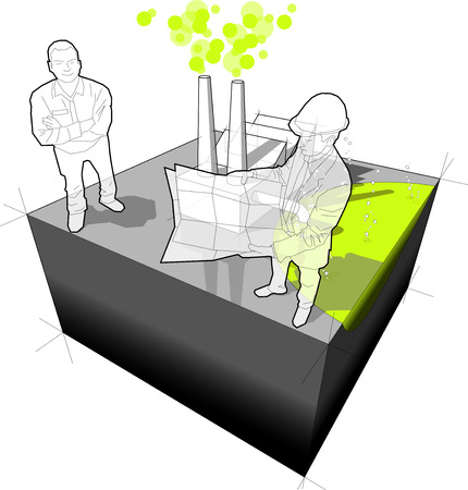Industrial pollution diagram with architect and customerのイラスト素材