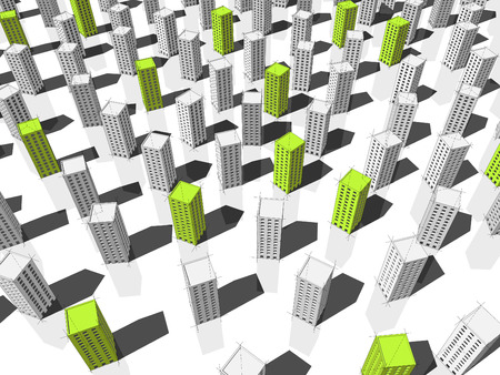 green ecological apartment houses or office buildings standing out from othersのイラスト素材