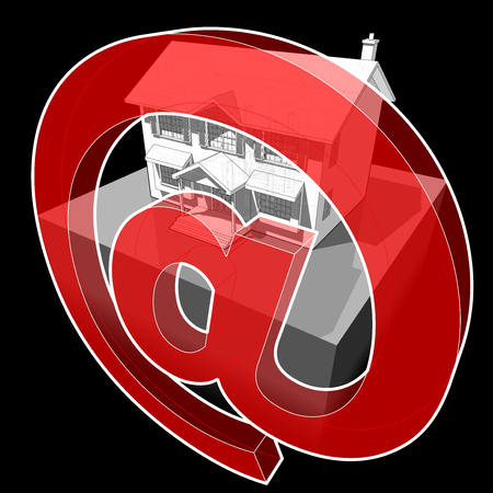 Diagram of a classic colonial detached house and email signのイラスト素材