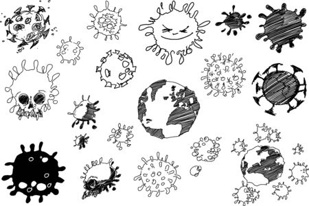 many hand drawn sketches coronavirusのイラスト素材