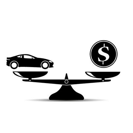 Car and money on scales icon, vectorのイラスト素材