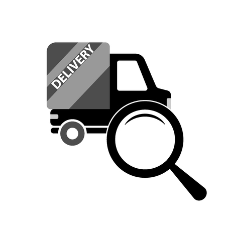 A truck icon with a search sign, concept of the search for delivery.のイラスト素材