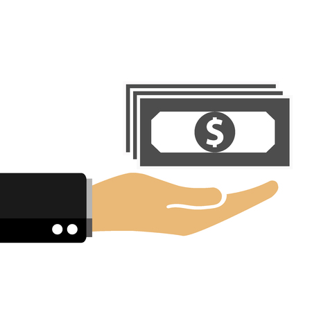 Pictograph of dollars in hand isolate from background. Black and white icon.のイラスト素材