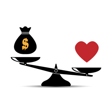 Heart or money vector illustration. Heart and money on scales. Health concept.のイラスト素材